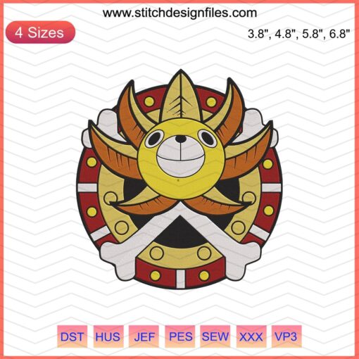 Thousand Sunny Logo Embroidery Design File, One Piece Inspired Machine Embroidery Pattern, Nautical Theme Craft Design