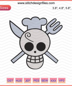 Sanji Jolly Roger Logo Embroidery Designs File - One Piece Machine Embroidery Download, Unique Anime Design
