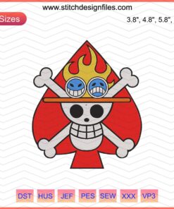 Portgas D. Ace Jolly Roger Embroidery Design, One Piece Machine Patterns, Anime Pirate Logo, High-Quality Stitch File