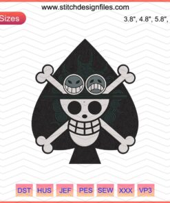 Portgas D. Ace Jolly Roger Pattern, One Piece Machine Embroidery Designs, digital embroidery file.