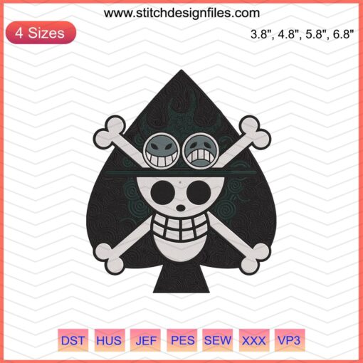 Portgas D. Ace Jolly Roger Pattern, One Piece Machine Embroidery Designs, digital embroidery file.