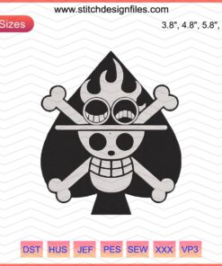 Black White Portgas D. Ace Jolly Roger Embroidery File, One Piece Designs, Skull Symbol, Machine Embroidery Pattern