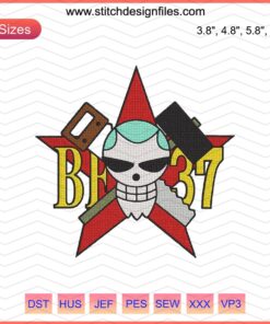 Franky Jolly Roger Machine Embroidery Designs File, One Piece Theme, High-Quality Cartoon Pirate Skull Patterns