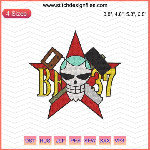 Franky Jolly Roger Machine Embroidery Designs File, One Piece Theme, High-Quality Cartoon Pirate Skull Patterns