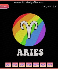 Aries Embroidery File: Colorful LGBT Zodiac Design for Machine Embroidery, Unique Aries Patterns for Creative Projects.