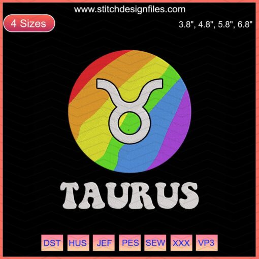 Taurus LGBT Embroidery Design File; Zodiac Machine Embroidery; Rainbow Bull Outline; Downloadable Pattern