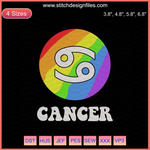 Cancer Embroidery Designs File - LGBT Zodiac Machine Embroidery Collection Featuring Unique Cancer Pride Patterns