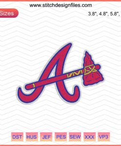 Atlanta Braves A with Axe Logo Embroidery Design File, Machine Embroidery Pattern, Sports Team Embroidery Design