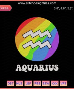 Aquarius Embroidery Design File: LGBT Zodiac Pattern, Machine Embroidery Art, Aquarius Symbol Embroidery Download