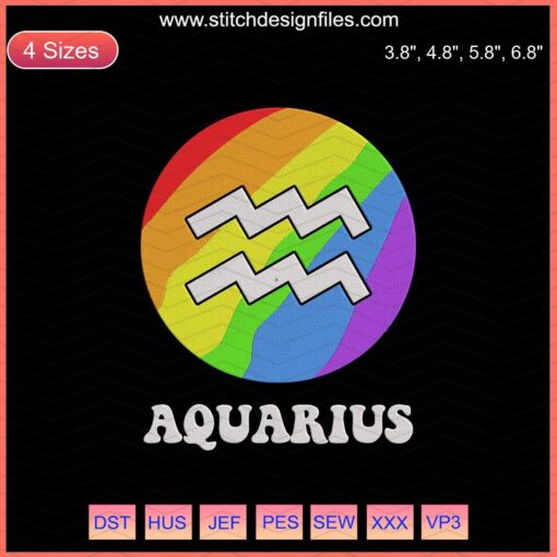 Aquarius Embroidery Design File: LGBT Zodiac Pattern, Machine Embroidery Art, Aquarius Symbol Embroidery Download