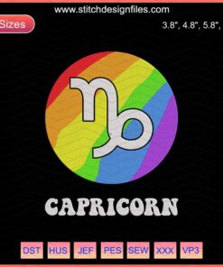 Capricorn Zodiac LGBT Embroidery Design File, Vibrant Machine Embroidery Pattern with Pride Colors, Digital Download