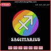 Colorful Sagittarius embroidery design with LGBT pride colors, perfect for machine embroidery enthusiasts. Zodiac embroidery file.