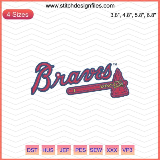Atlanta Braves logo with axe, digital embroidery file, machine embroidery design, Braves fan craft, baseball embroidery pattern
