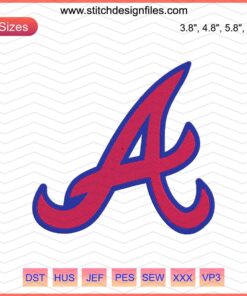Atlanta Braves A Letter Logo Embroidery Design File, Machine Stitch Pattern, Sports Team Embroidery, Digital Download