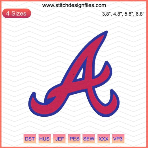 Atlanta Braves A Letter Logo Embroidery Design File, Machine Stitch Pattern, Sports Team Embroidery, Digital Download