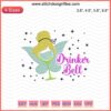 Tinker Bell holding a drinking glass embroidery design file for machine embroidery, digital download, whimsical fairy motif.