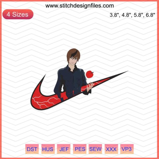Nike x Yagami Raito embroidery design file featuring sneaker art, perfect for machine embroidery projects.