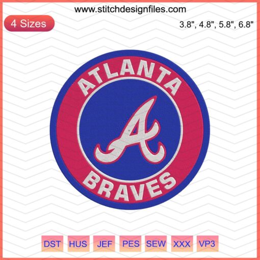 Atlanta Braves Logo Circle Machine Embroidery Designs File with classic team emblem for embroidery enthusiasts.