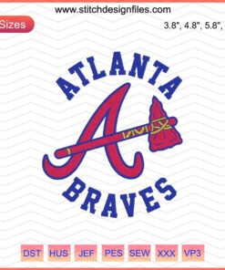 Atlanta Braves Embroidery Designs File, detailed MLB logo for machine embroidery, perfect for Braves fans crafting projects.
