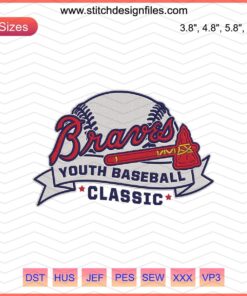 Atlanta Braves Youth Baseball Embroidery Design File - Classic Machine Embroidery Patterns, Kids' Baseball Team Motif.