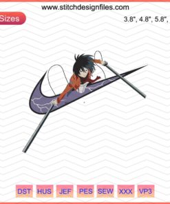 Nike Logo x Mikasa Embroidery Design, Attack On Titan Anime, Machine Embroidery File, Unique Cross-Brand Pattern