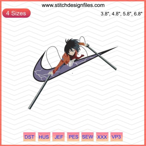 Nike Logo x Mikasa Embroidery Design, Attack On Titan Anime, Machine Embroidery File, Unique Cross-Brand Pattern