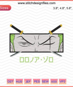 Roronoa Zoro Eyes Embroidery Design File, One Piece Anime Machine Embroidery Pattern, Unique Zoro Eye Design.