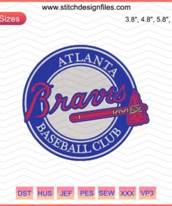 Atlanta Braves Embroidery Design File: Machine Stitch Patterns for Braves Baseball Club Logo, Sports Team Embroidery Templates
