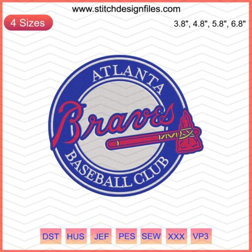 Atlanta Braves Embroidery Design File: Machine Stitch Patterns for Braves Baseball Club Logo, Sports Team Embroidery Templates
