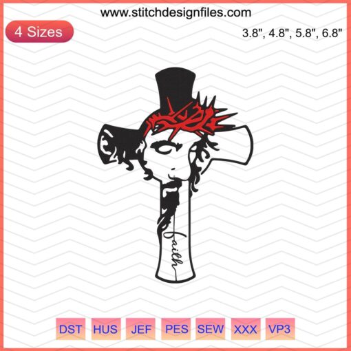Elegant Faith Cross Embroidery Designs File, God Machine Patterns; Intricate spiritual motifs for embroidery enthusiasts.