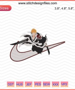 ENike x Ichigo Kurosaki Embroidery File: Bleach-themed machine embroidery design, featuring intricate anime-inspired patterns.
