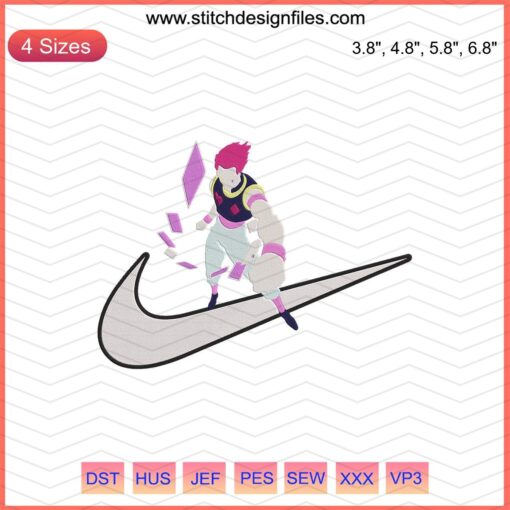 Nike x Hisoka Skill Embroidery Design File, featuring Hunter x Hunter's Hisoka for machine embroidery enthusiasts.