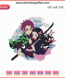 Tanjiro & Nezuko Embroidery Designs File, Kimetsu no Yaiba. Machine Embroidery Pattern, Anime Embroidery Design.