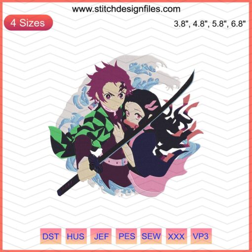 Tanjiro & Nezuko Embroidery Designs File, Kimetsu no Yaiba. Machine Embroidery Pattern, Anime Embroidery Design.