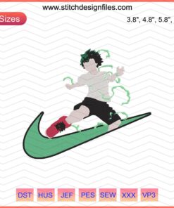 Nike x Midoriya Izuku Machine Embroidery Design, My Hero Academia Vector File, Unique Stitch Patterns, Anime Custom Embroidery