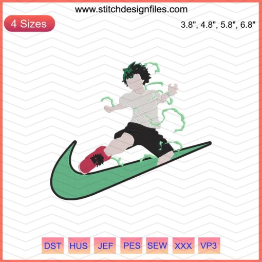 Nike x Midoriya Izuku Machine Embroidery Design, My Hero Academia Vector File, Unique Stitch Patterns, Anime Custom Embroidery