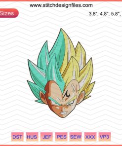 Vegeta Head Embroidery Design File, Dragon Ball Z Embroidery Machine Patterns, Anime Stitching Design