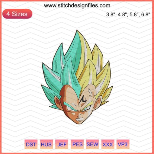 Vegeta Head Embroidery Design File, Dragon Ball Z Embroidery Machine Patterns, Anime Stitching Design