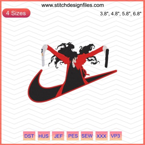 Nike x Alucard Hellsing Embroidery Design File – Intricate machine embroidery showcasing Alucard, perfect for Hellsing fans.