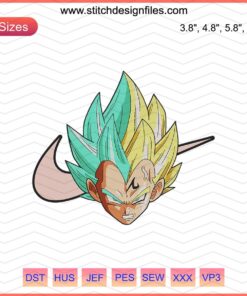 Vegeta embroidery designs for Nike, Dragon Ball Z machine embroidery digital file, anime character stitching pattern.