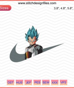 Vegeta Super Saiyan Blue Nike Dragon Ball Embroidery Design File, Machine Embroidery for Sneaker Customization