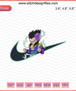 Nike x Vegeta Super Saiyan Embroidery: Purple Dragon Ball Design File for Machine Embroidery featuring Vegeta's Energetic Style.