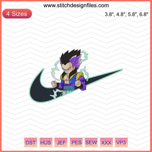 Nike x Vegeta Super Saiyan Embroidery: Purple Dragon Ball Design File for Machine Embroidery featuring Vegeta's Energetic Style.