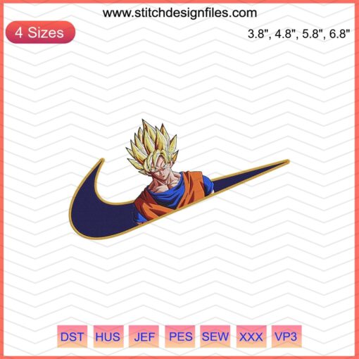 Goku Embroidery Design on Nike With Dragon Ball Motif, Digital File for Machine Embroidery
