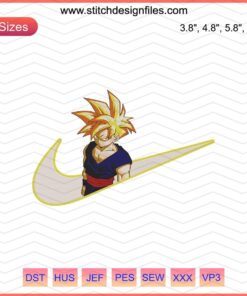 Nike Yellow Logo with Goku Embroidery Design, Dragon Ball Embroidery File, Nike Machine Embroidery Patterns