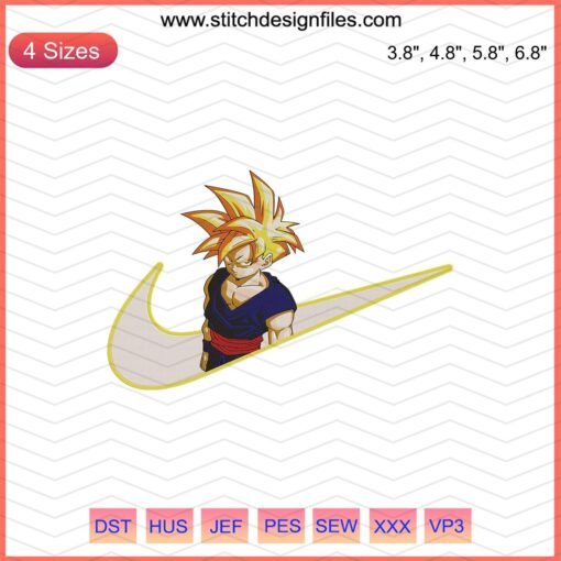 Nike Yellow Logo with Goku Embroidery Design, Dragon Ball Embroidery File, Nike Machine Embroidery Patterns