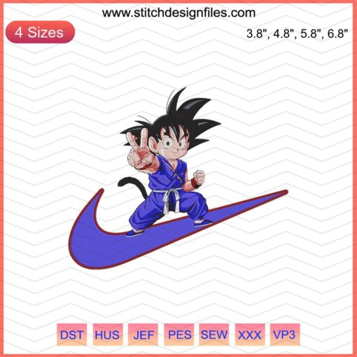 Cute Goku Kids Nike Embroidery Design, Dragon Ball Machine Embroidery, Adorable Anime Stitches Design File