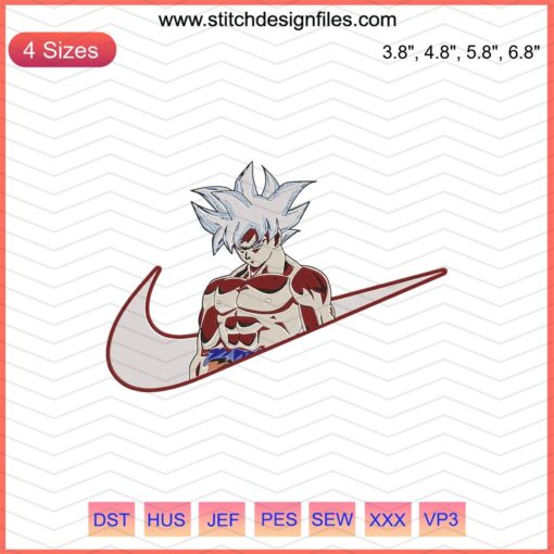 Goku Ultra Instinct Embroidery on Nike, Dragon Ball Embroidery Design File, Nike Machine Stitch Art Downloadable