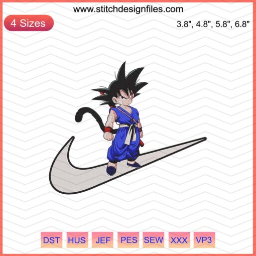 Nike Logo Goku Kids Embroidery Design, Dragon Ball Machine Embroidery Pattern, Nike Dragon Ball Kids Embroidery File