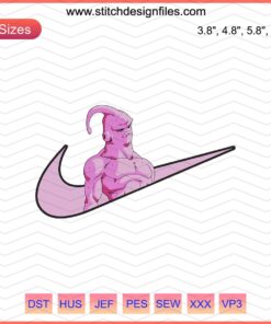 Nike x Majin Buu Dragon Ball Embroidery Design File, Machine Embroidery featuring Scary Majin Buu, Anime Nike Collab Pattern.